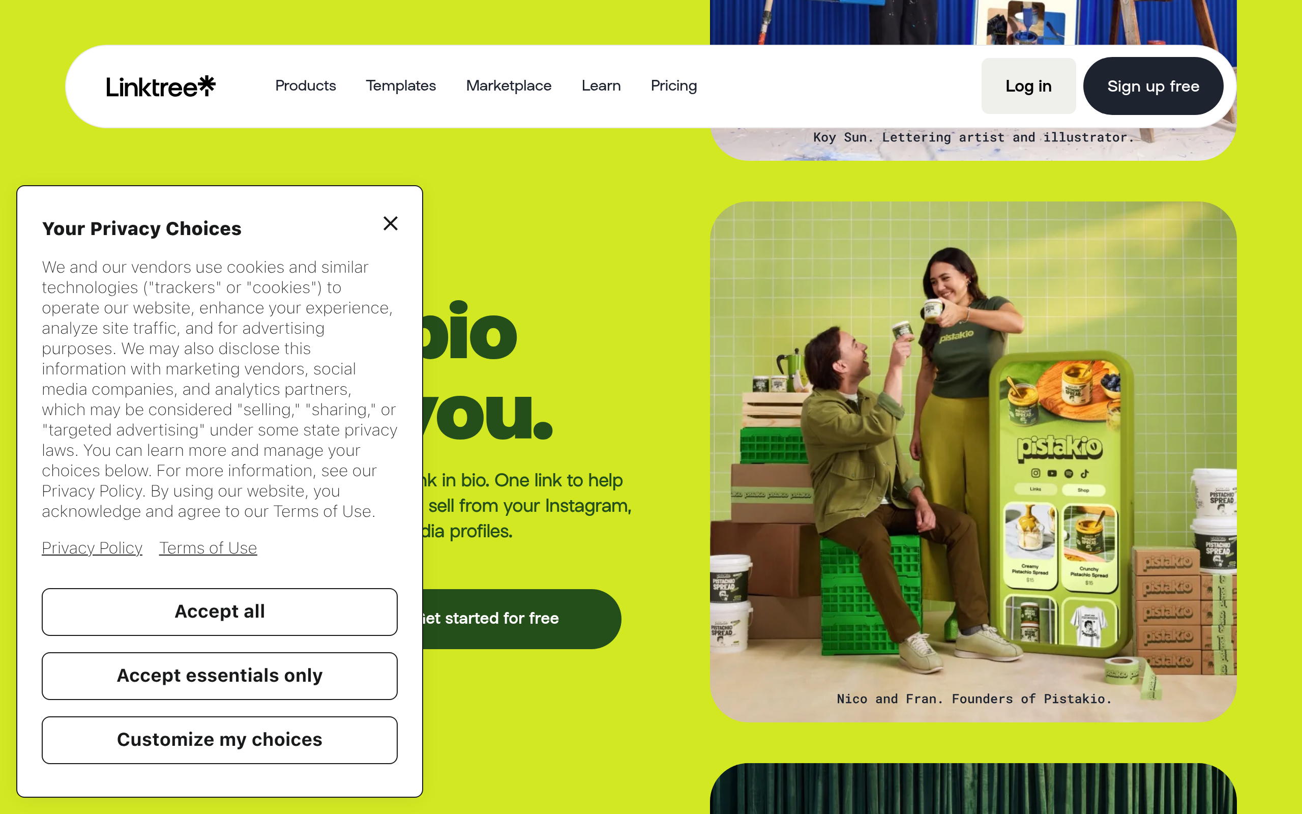 Linktree website screenshot